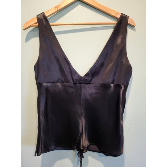 Vtg Black Satin Sleeveless V Neck Ruched Top Sz L Fairygrunge Whimsygoth - Picture 4 of 5